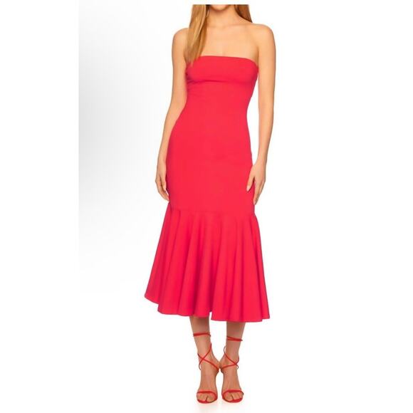 Susana Monaco Tube Flutter bottom midi dress NWT medium watermelon - Picture 1 of 6